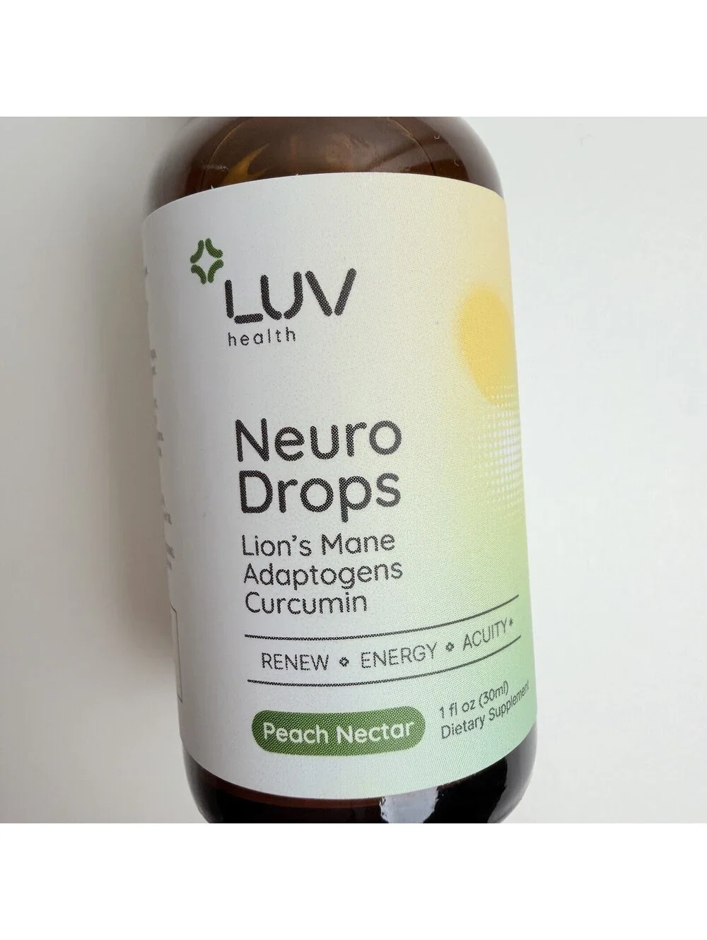 LUV Health Neuro Drops Peach Nectar Lion’s Mane Curcumin 1 fl oz 30mL